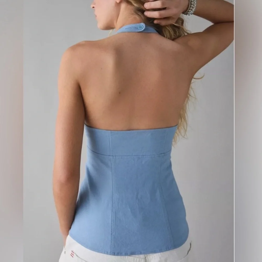 Urban Outfitters Sari Seamed Linen-Blend Halter Vest Top NWT - Picture 2 of 7